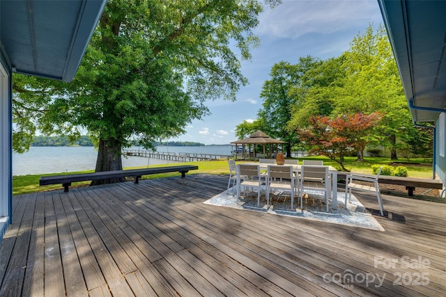5200 Masons Ferry Rd, Clover, SC 29710 - wooden terrace with a gazebo, a water view, and outdoor dining space