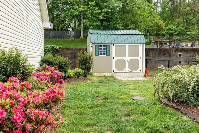 view of shed featuring a fenced backyard
