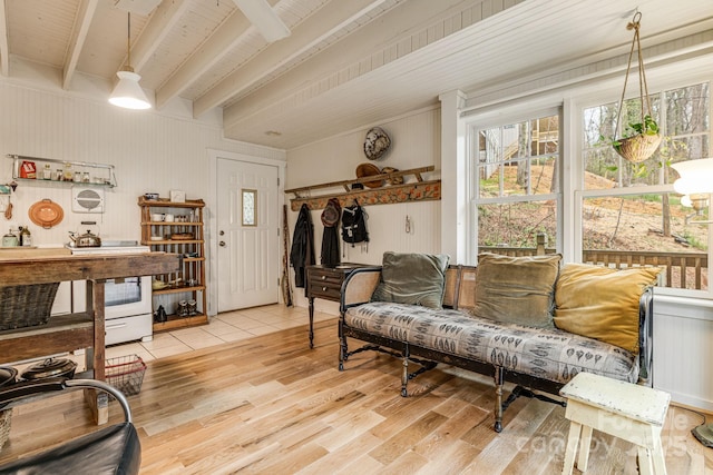 19 Castle St, Asheville, NC 28803 - living room with beamed ceiling and wood finished floors