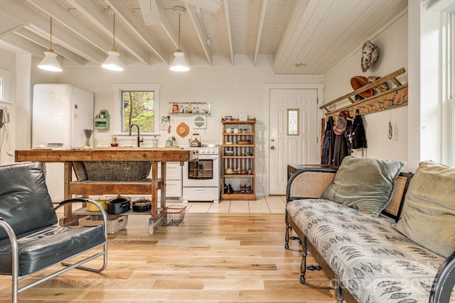 19 Castle St, Asheville, NC 28803 - living area featuring beam ceiling and light wood-style floors