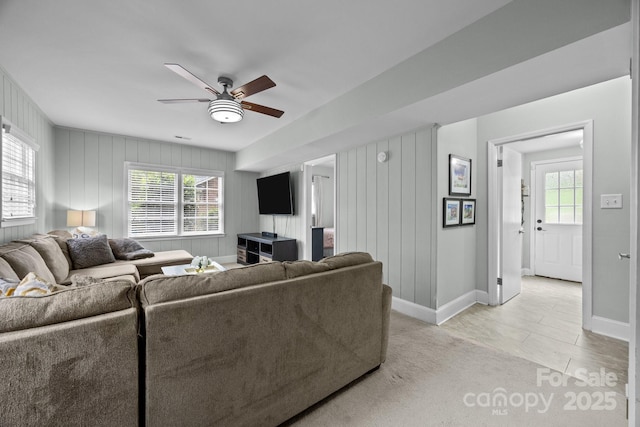 2100 Shadyview Dr, Charlotte, NC 28210 - living area featuring a ceiling fan, healthy amount of natural light, and baseboards