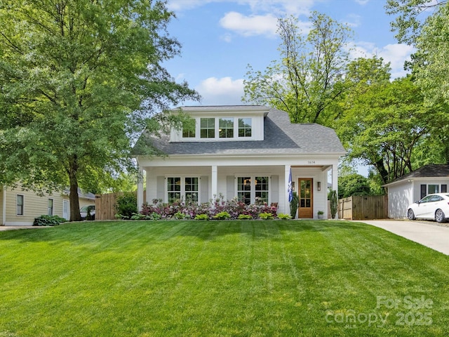 1614 Brook Rd, Charlotte, NC 28205 - view of front facade with a porch, a front lawn, and fence
