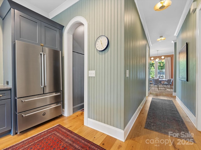 1614 Brook Rd, Charlotte, NC 28205 - corridor with light wood-type flooring, baseboards, and ornamental molding
