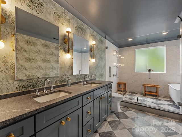 1614 Brook Rd, Charlotte, NC 28205 - full bath with double vanity, toilet, a walk in shower, and a sink
