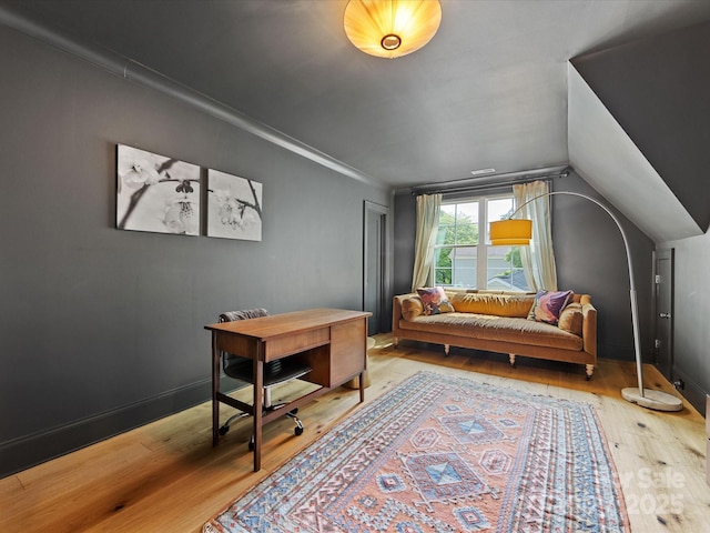 1614 Brook Rd, Charlotte, NC 28205 - interior space featuring baseboards, wood finished floors, and lofted ceiling