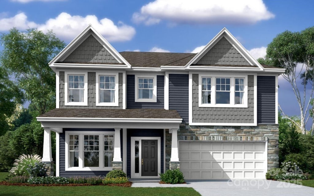 1240 Yellow Springs Dr, Huntersville, NC 28078 - craftsman-style house with stone siding, concrete driveway, and a garage