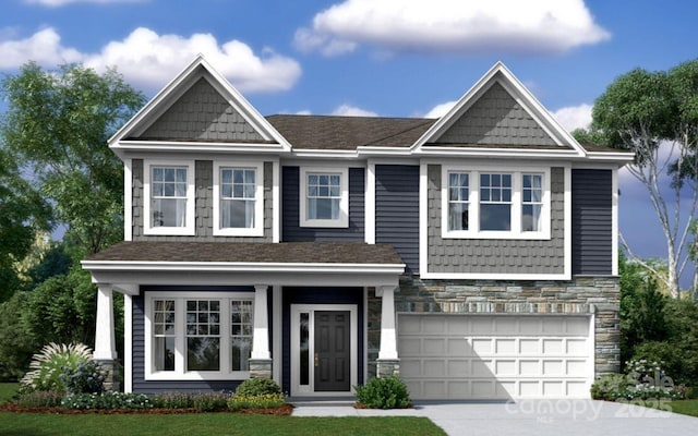 1240 Yellow Springs Dr, Huntersville, NC 28078 - craftsman-style house with stone siding, concrete driveway, and a garage