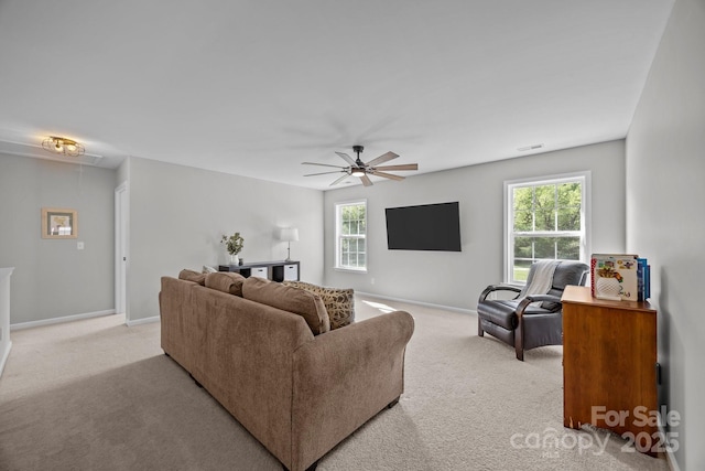 347 Wildbriar Rd Unit 28, Fletcher, NC 28732 - living room with attic access, light carpet, ceiling fan, and baseboards