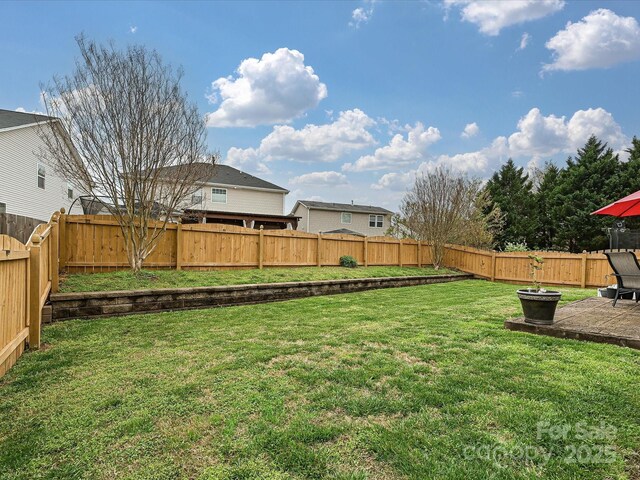 view of yard featuring a fenced backyard