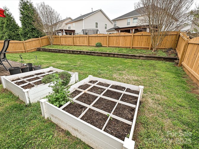 view of yard with a vegetable garden and a fenced backyard
