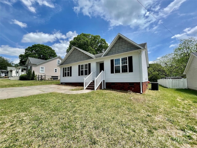 view of front of home featuring crawl space and cooling unit