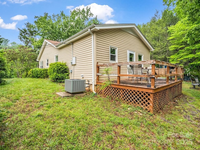 125 Snug Harbor Cir, Lake Lure, NC 28746 - back of house with a lawn, central air condition unit, and a wooden deck