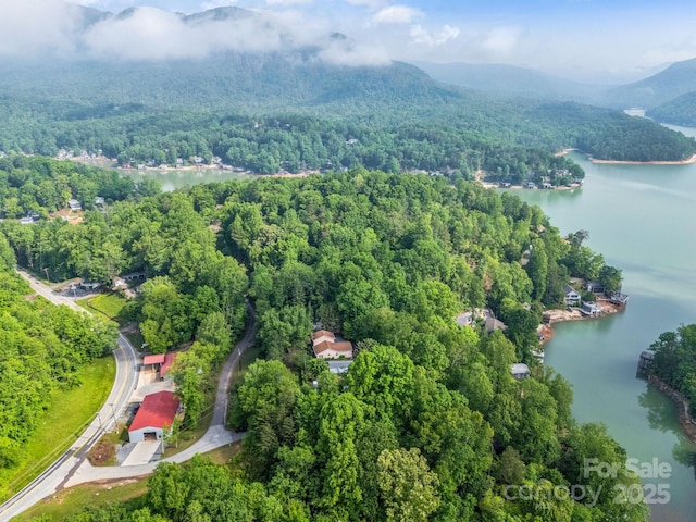 125 Snug Harbor Cir, Lake Lure, NC 28746 - drone / aerial view with a wooded view and a water and mountain view