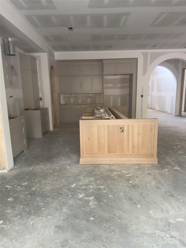3030 Brookridge Ln, Charlotte, NC 28211 - kitchen featuring arched walkways and gray cabinetry
