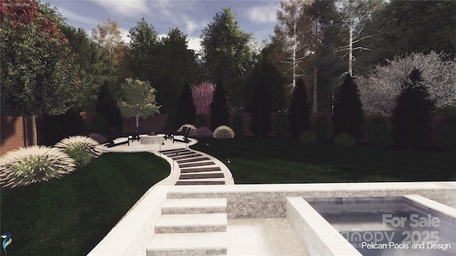 3030 Brookridge Ln, Charlotte, NC 28211 - view of green lawn featuring a fire pit and a patio
