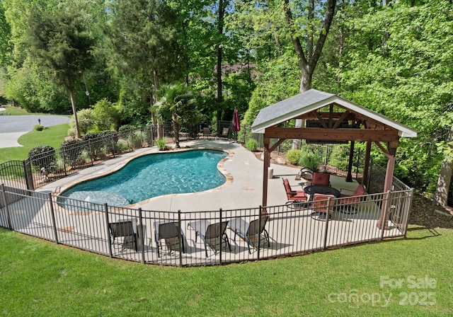 860 Arrow Point Ln, Davidson, NC 28036 - view of pool featuring a fenced in pool, a gazebo, a patio area, fence, and a yard