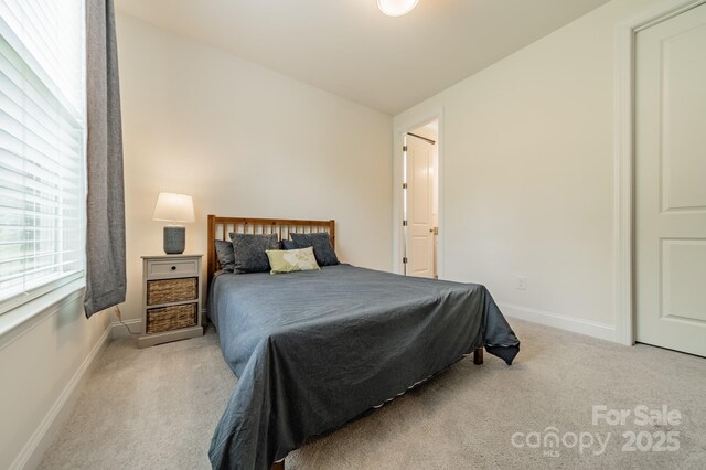 bedroom with carpet floors and baseboards