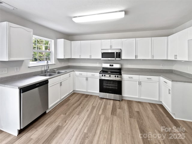 kitchen with white cabinets, stainless steel appliances, and a sink