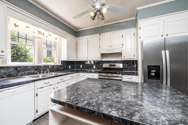 625 2nd St NE, Hickory, NC 28601 - kitchen featuring stainless steel appliances, a sink, under cabinet range hood, and decorative backsplash