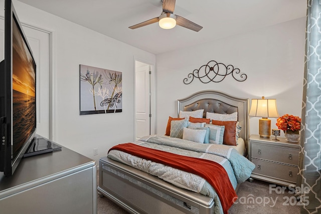 bedroom featuring carpet flooring and ceiling fan