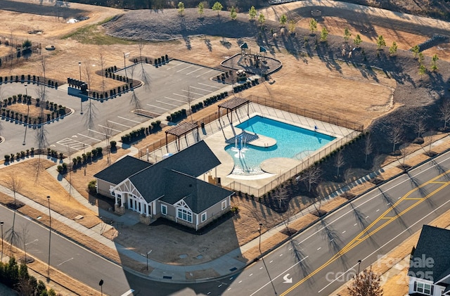 aerial view of a pool