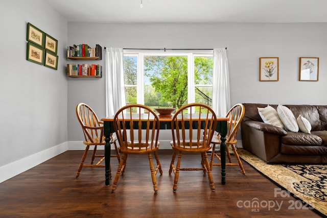 dining room with baseboards and wood finished floors