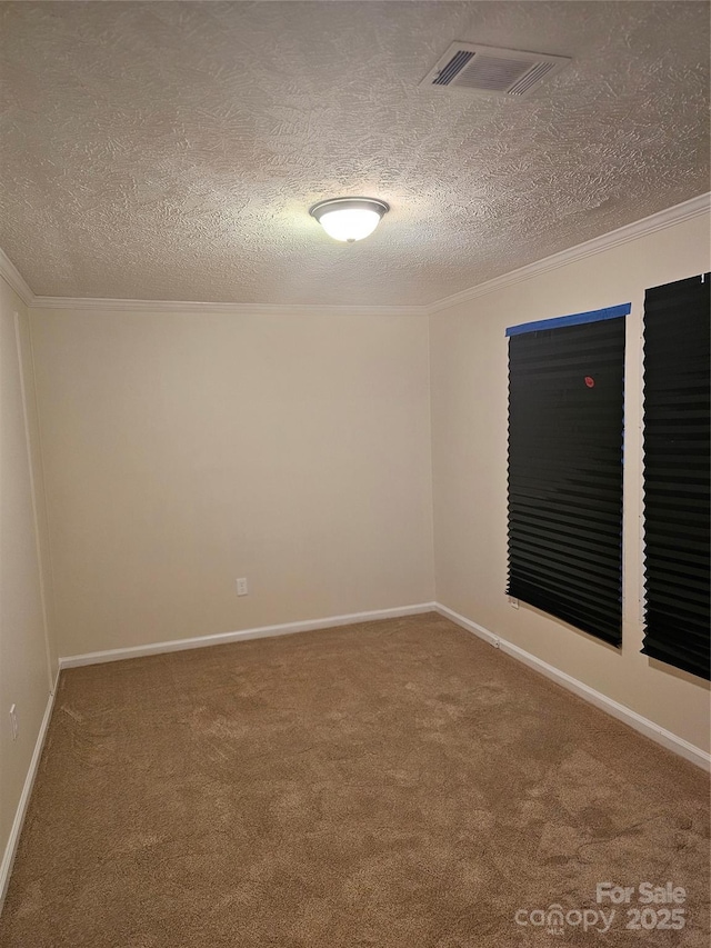 112 Thunder Rd, China Grove, NC 28023 - carpeted empty room with visible vents, a textured ceiling, and ornamental molding