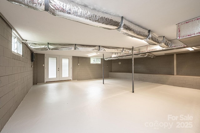 below grade area with plenty of natural light and concrete block wall