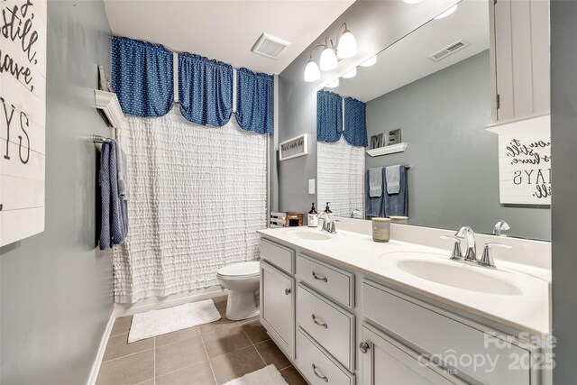 bathroom with tile patterned floors, visible vents, and a sink