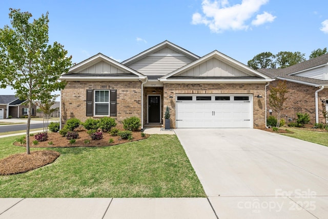 12705 Twilight Dr, Mint Hill, NC 28227 - craftsman-style house with a front lawn, brick siding, board and batten siding, concrete driveway, and an attached garage