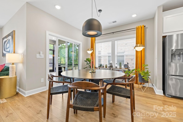 12705 Twilight Dr, Mint Hill, NC 28227 - dining room featuring baseboards, recessed lighting, light wood-style flooring, and visible vents
