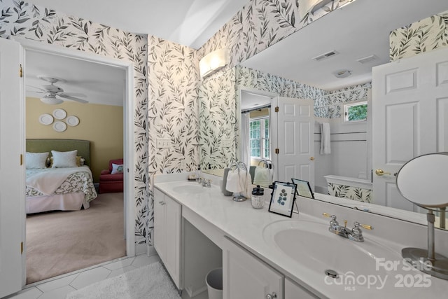 6914 Riesman Ln Unit 95, Charlotte, NC 28210 - full bath with wallpapered walls, a sink, and connected bathroom