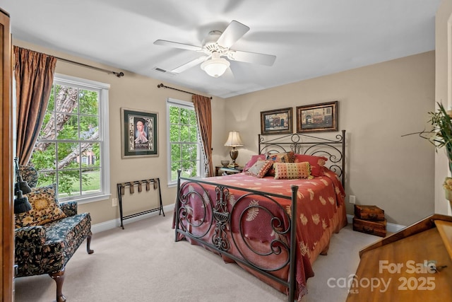 6914 Riesman Ln Unit 95, Charlotte, NC 28210 - bedroom with ceiling fan, carpet floors, visible vents, and baseboards