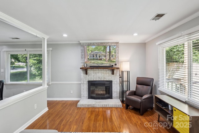 6412 Old Meadow Rd, Charlotte, NC 28227 - living area with wood finished floors, a fireplace, healthy amount of natural light, recessed lighting, and baseboards