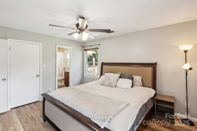 6412 Old Meadow Rd, Charlotte, NC 28227 - bedroom featuring wood finished floors, ceiling fan, and ensuite bath
