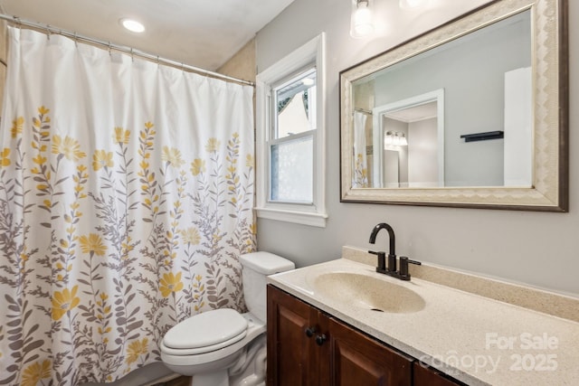 6412 Old Meadow Rd, Charlotte, NC 28227 - bathroom featuring toilet, vanity, and a shower with shower curtain