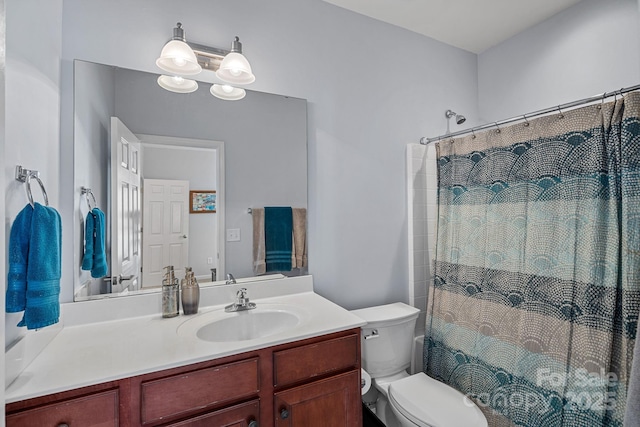 1948 Winpole Ln, Charlotte, NC 28273 - bathroom featuring curtained shower, toilet, and vanity