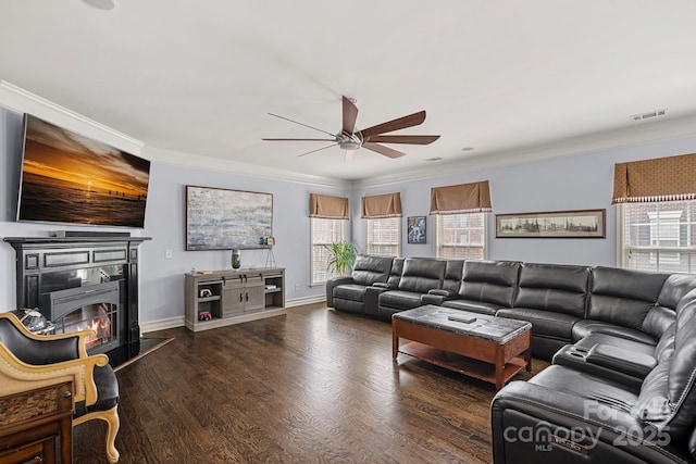 1948 Winpole Ln, Charlotte, NC 28273 - living area featuring a healthy amount of sunlight, visible vents, ceiling fan, and crown molding