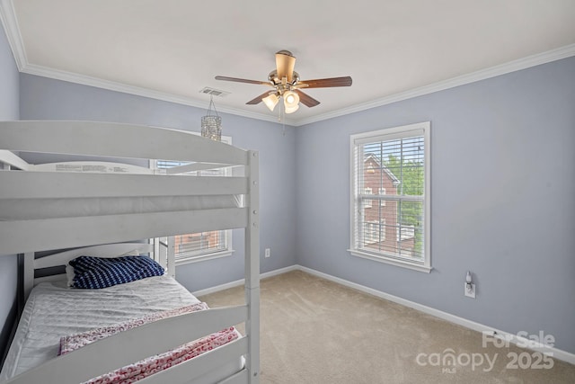 1948 Winpole Ln, Charlotte, NC 28273 - bedroom featuring baseboards, visible vents, light colored carpet, and crown molding