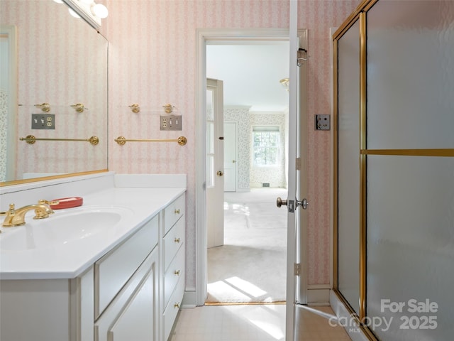 10 Stuyvesant Rd, Asheville, NC 28803 - bathroom with wallpapered walls, tile patterned floors, and vanity
