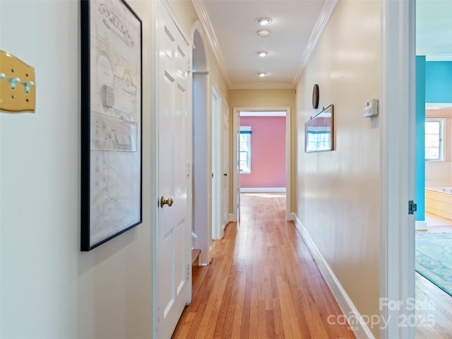 10 Stuyvesant Rd, Asheville, NC 28803 - hallway with baseboards, crown molding, and light wood-type flooring