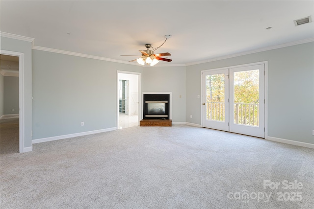 4950 Canterbury Pl, Morganton, NC 28655 - unfurnished living room with visible vents, carpet, and crown molding