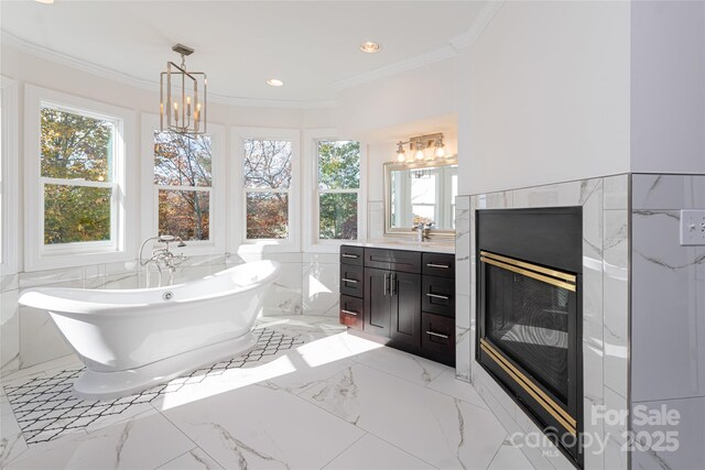 4950 Canterbury Pl, Morganton, NC 28655 - bathroom with a freestanding bath, a healthy amount of sunlight, and marble finish floor