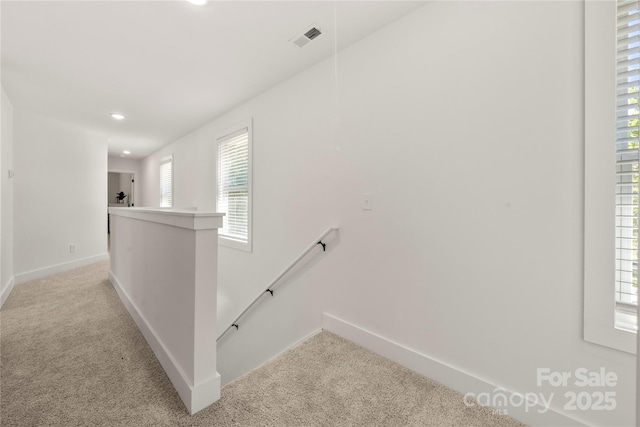 3205 Morning Dr, Charlotte, NC 28208 - stairway featuring carpet floors, recessed lighting, baseboards, and visible vents