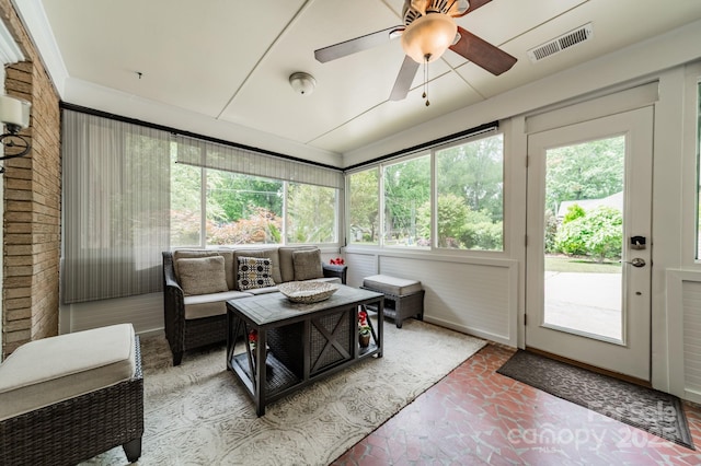 5522 Sharon Rd, Charlotte, NC 28210 - sunroom with a ceiling fan, healthy amount of natural light, and an outdoor living space