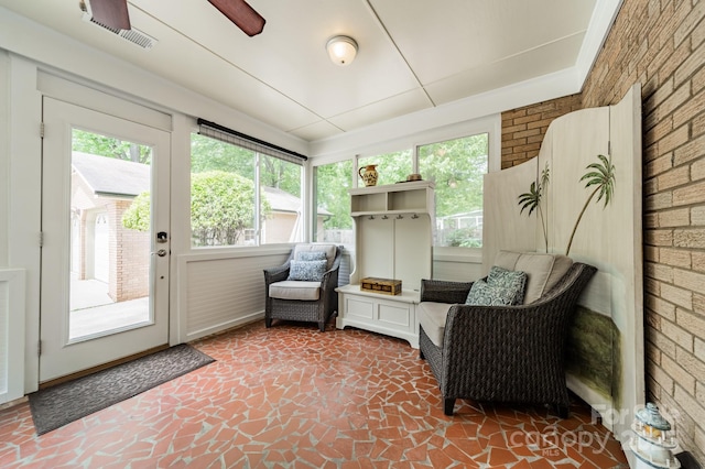 5522 Sharon Rd, Charlotte, NC 28210 - sunroom featuring healthy amount of natural light and ceiling fan