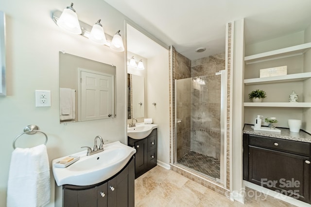 5522 Sharon Rd, Charlotte, NC 28210 - full bath featuring a shower stall and two vanities