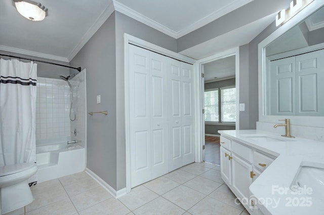 6510 Clavell Ln Unit B, Charlotte, NC 28210 - full bathroom with double vanity, ornamental molding, tile patterned flooring, and a sink