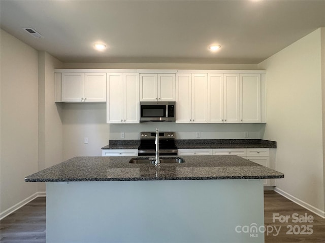 213 Salem Springs Ln, Statesville, NC 28625 - kitchen featuring baseboards, dark wood-style flooring, and stainless steel appliances