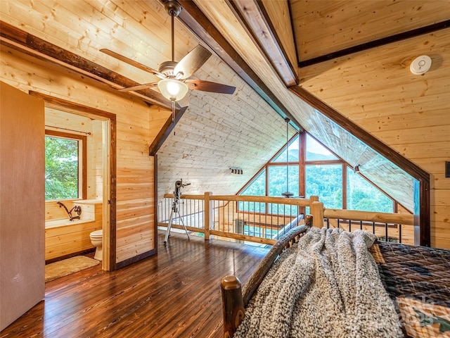 171 Jade Dr, Clyde, NC 28721 - bedroom with wooden walls, hardwood / wood-style floors, and wooden ceiling